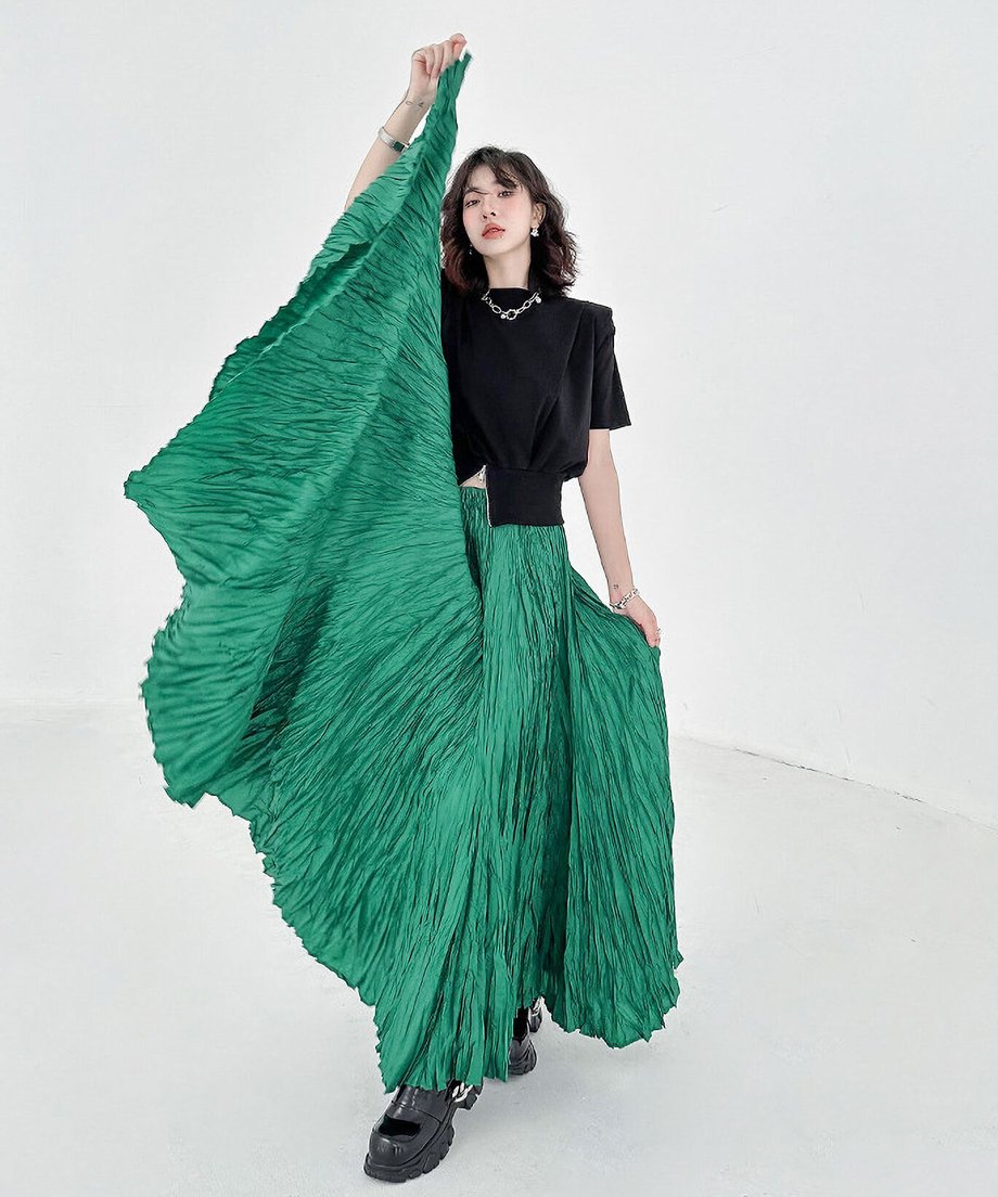 Wrinkle Flare Long Skirt