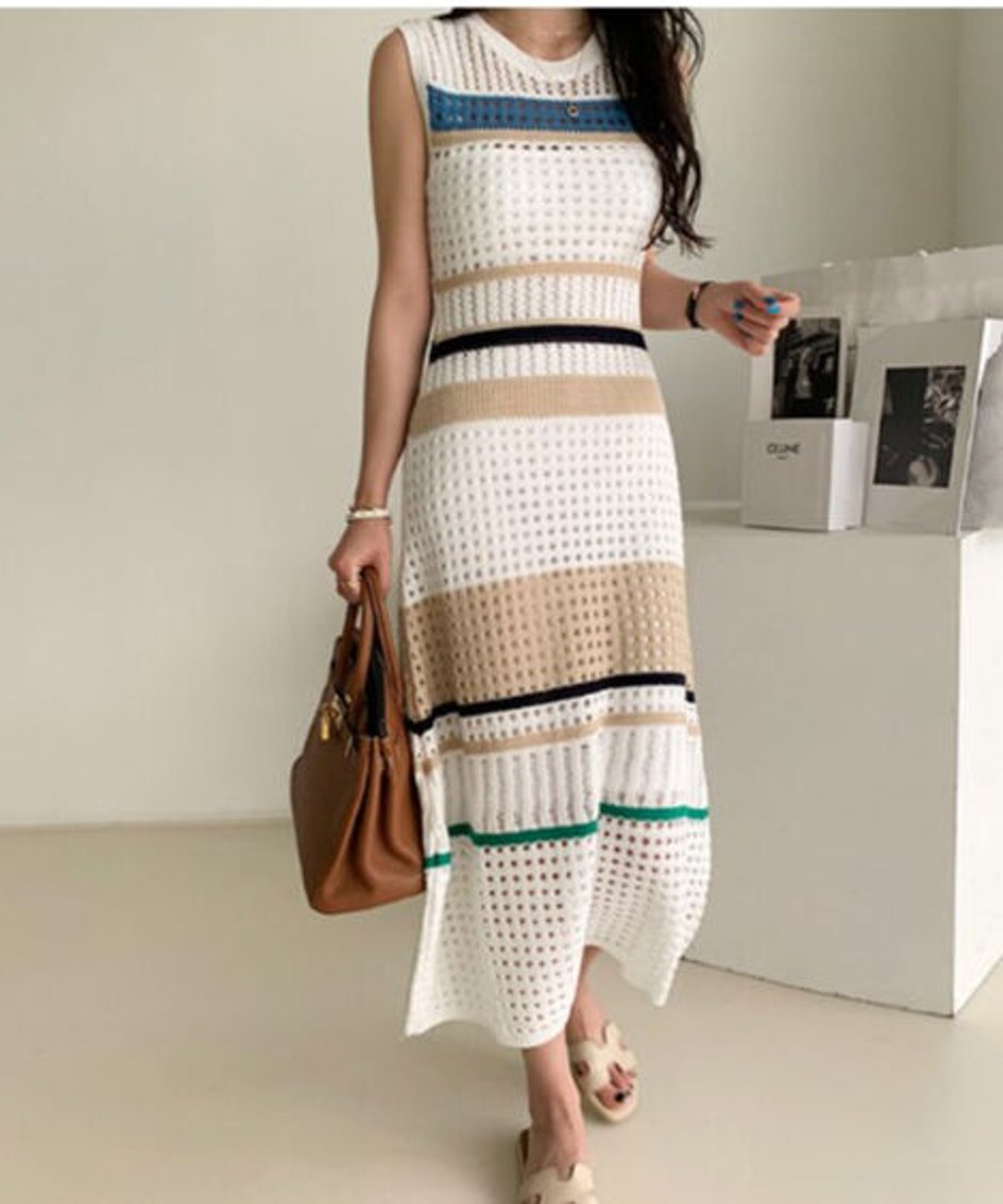 Striped Mesh Dress