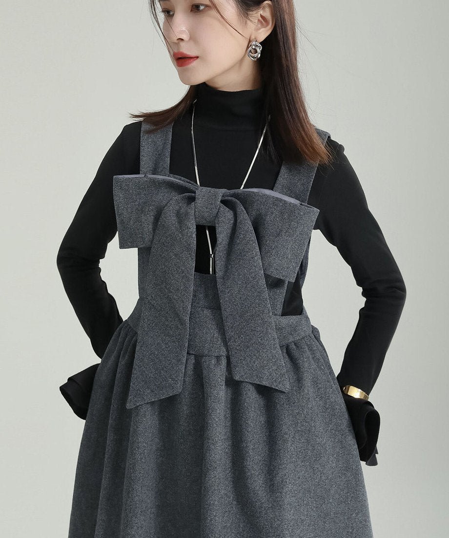 Bow Strap Wool Dress