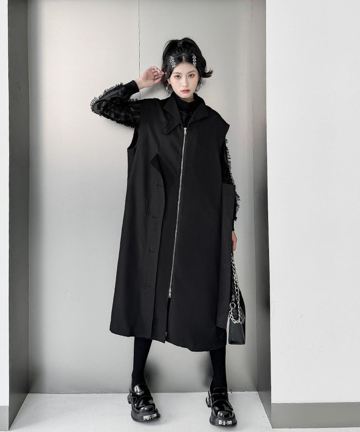 Stand Collar Zip Long Vest