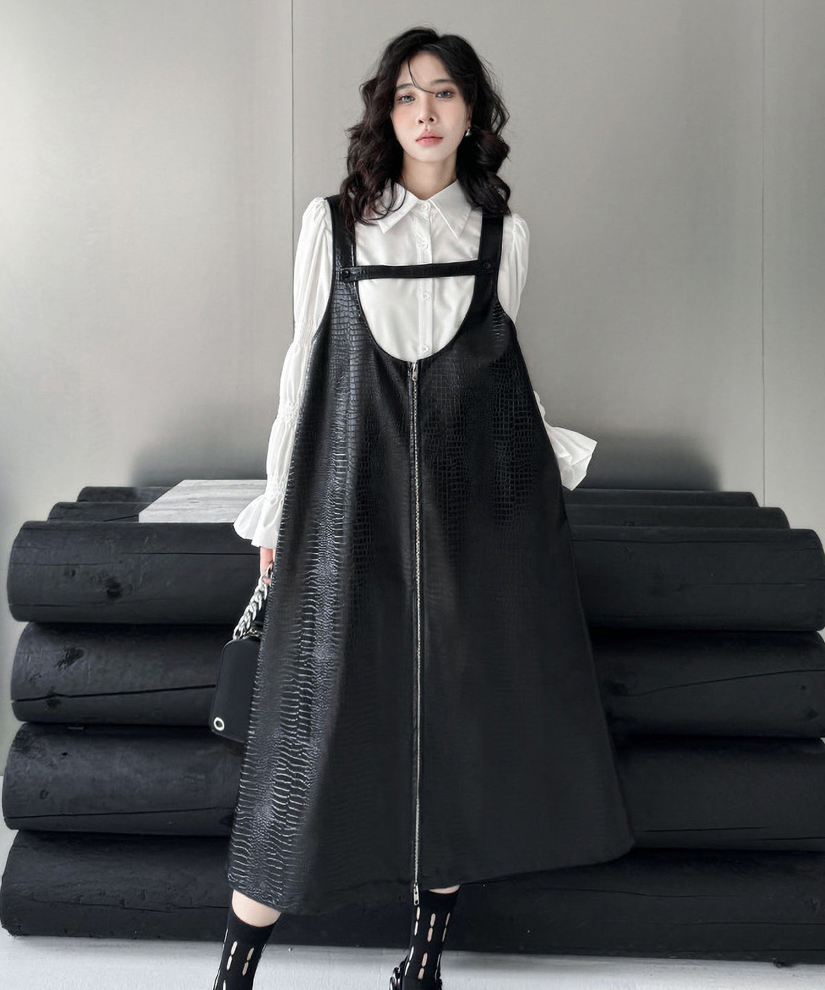 Zip Suspender Dress