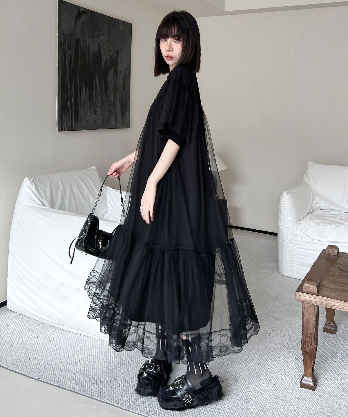 Mesh Layered Flared Dress