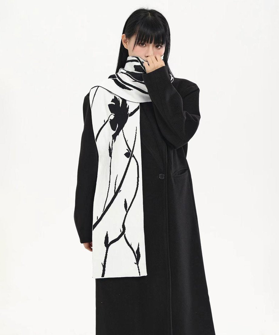 Monochrome Floral Contrast Stole