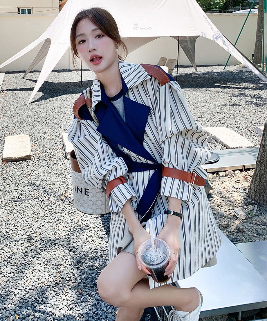 Striped Short Trench Coat
