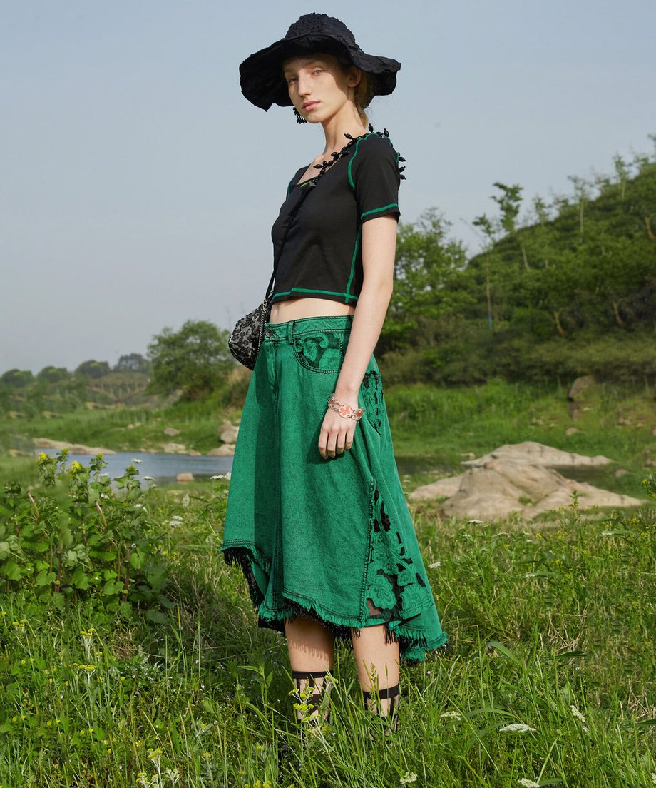 Lace Blocking Skirt