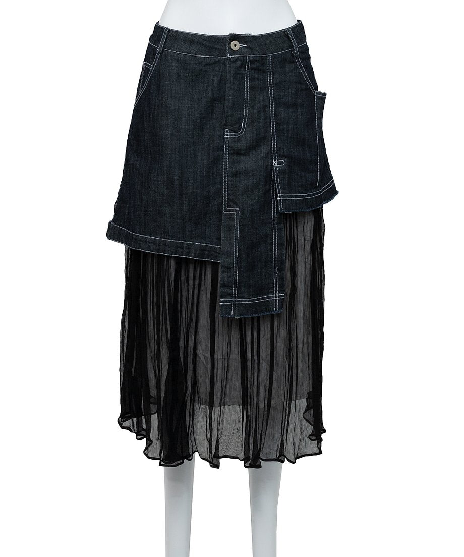 Hem Tulle Denim Skirt