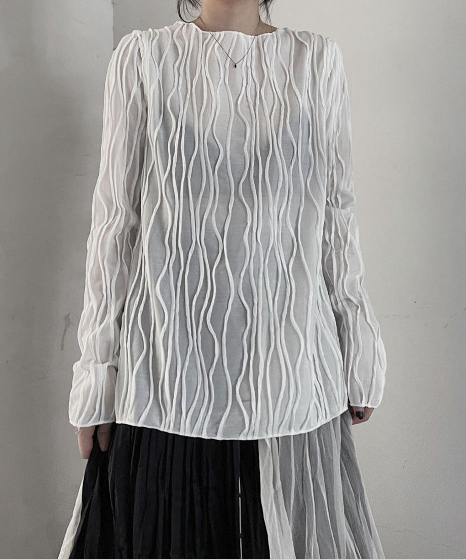 Ripple-fabric Long Sleeve T-shirt