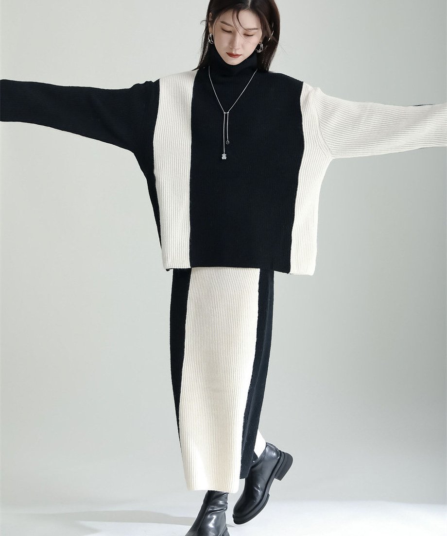 Bicolor Sweater & Skirt Co-ord