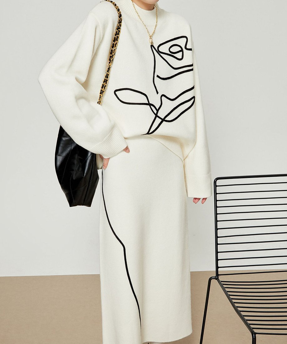 Line Drawing Sweater & Skirt Co-ord