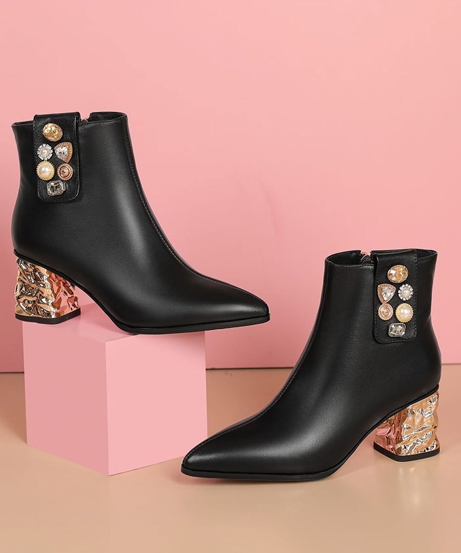 Metallic Sculpture Heel Ankle Boots