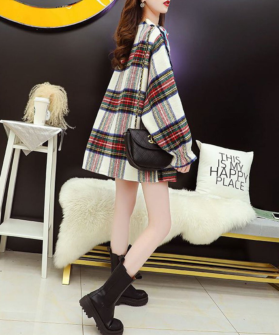 Back Plaid Cable Sweater