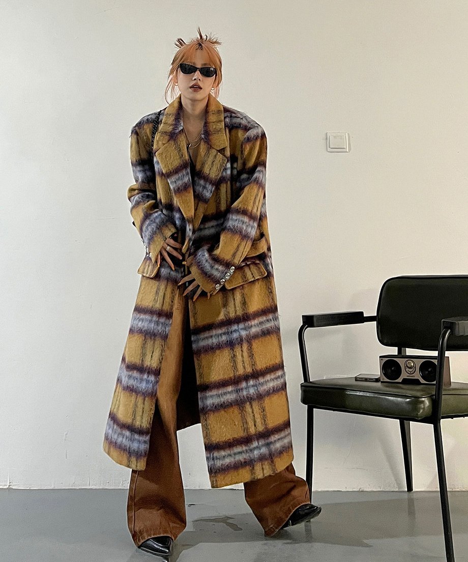 Blurred Check Long Coat