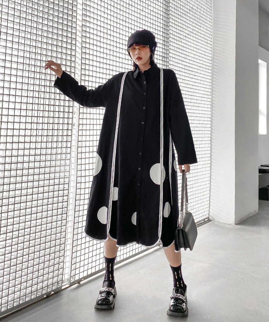 Scallop Dot Graphic Shirt Dress
