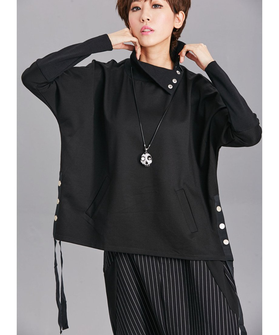 Snap Collar Drawstring Top
