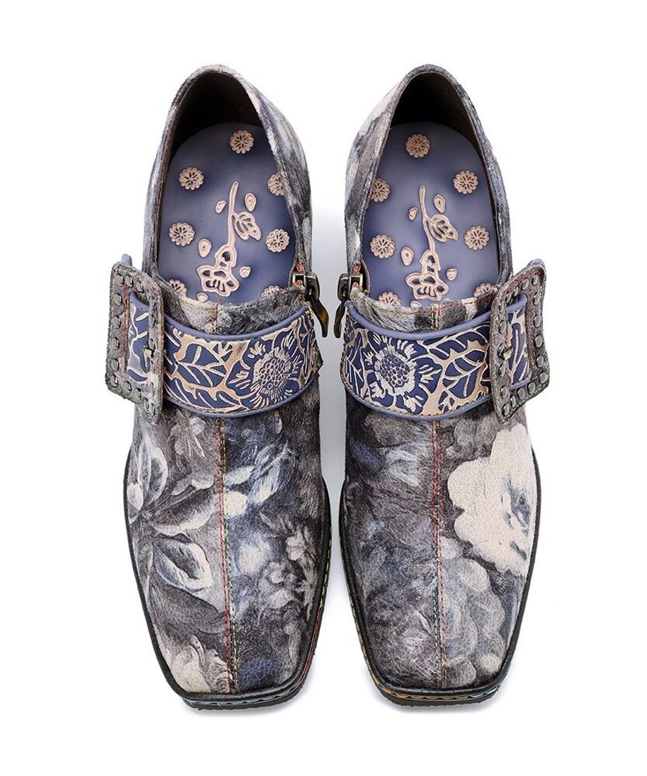 Vintage Floral Buckle Artistic Heel Shoes