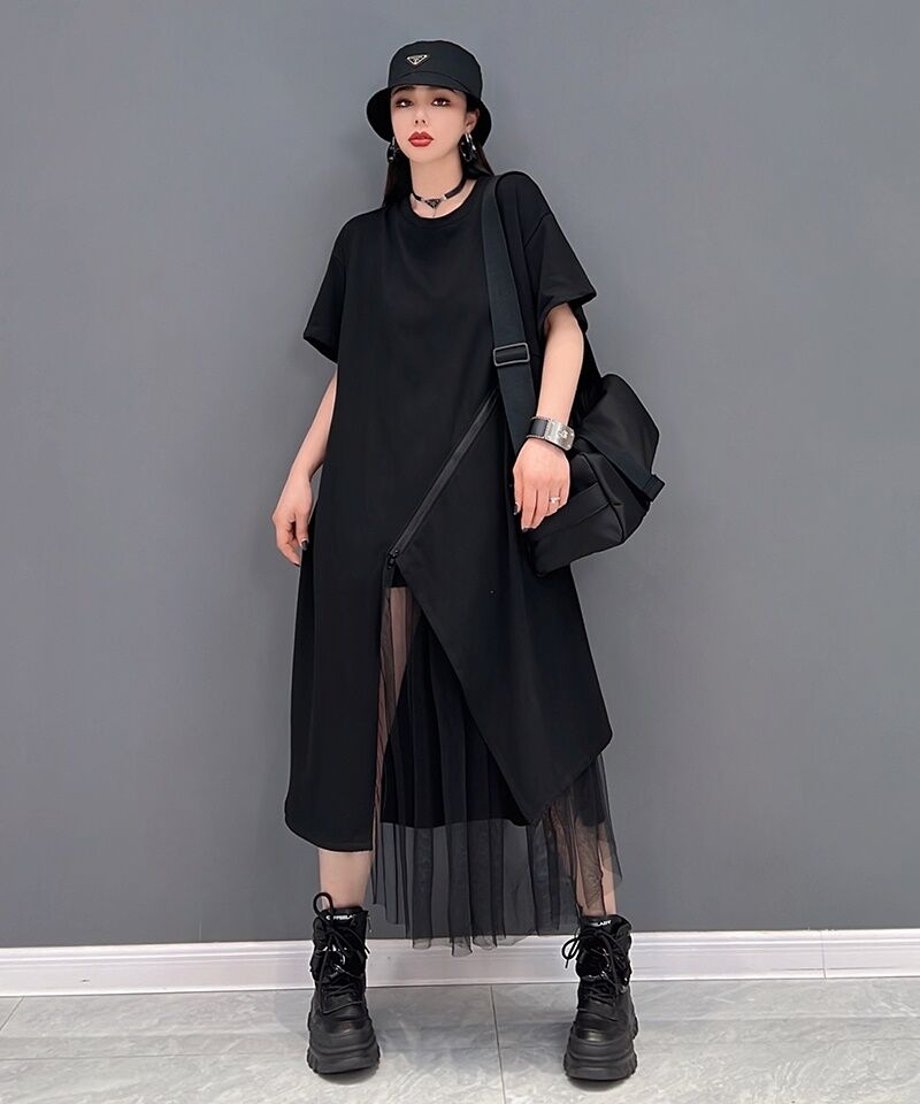 Asymmetric Mesh Layered Dress