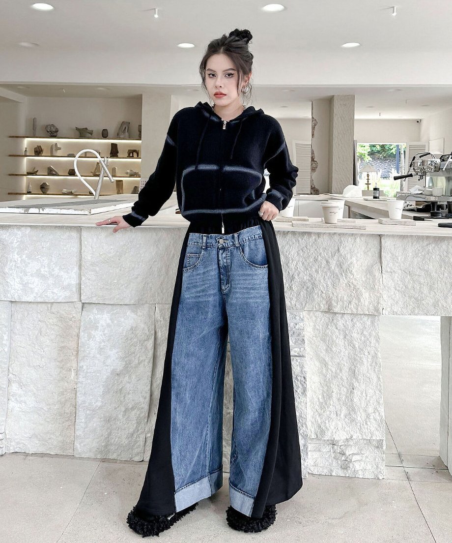 Layered Wide Panel Denim Pants