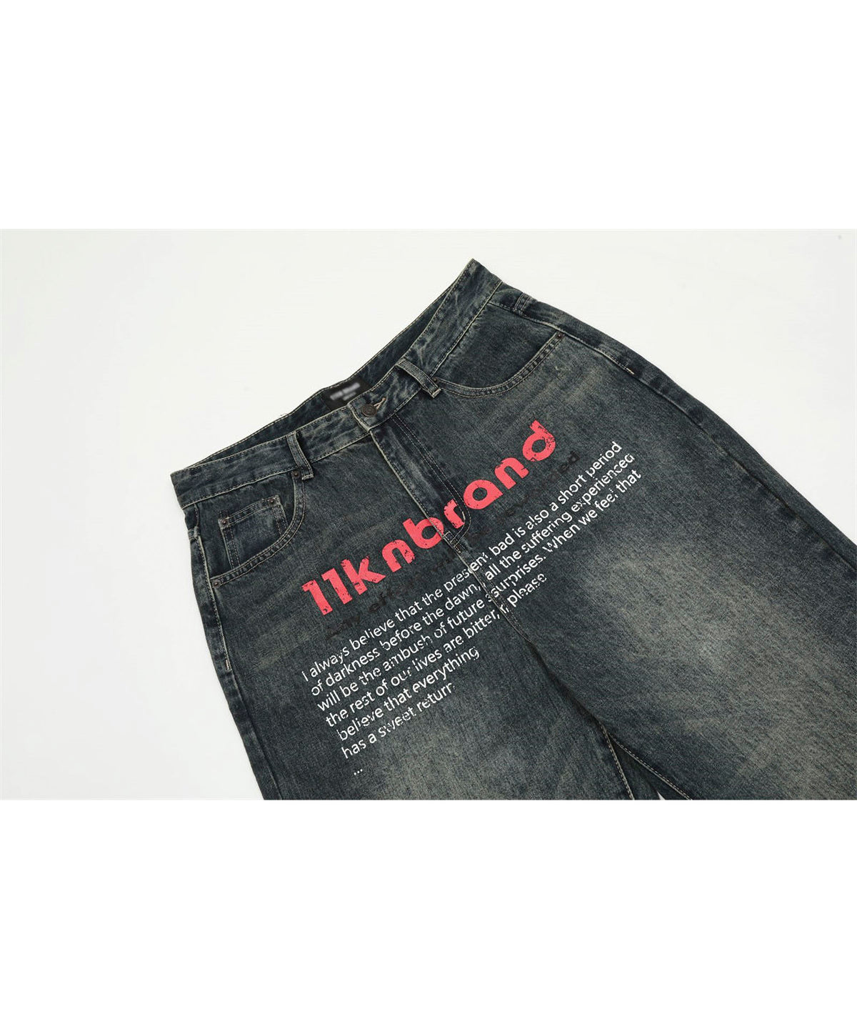 English Letter Print Denim Pants