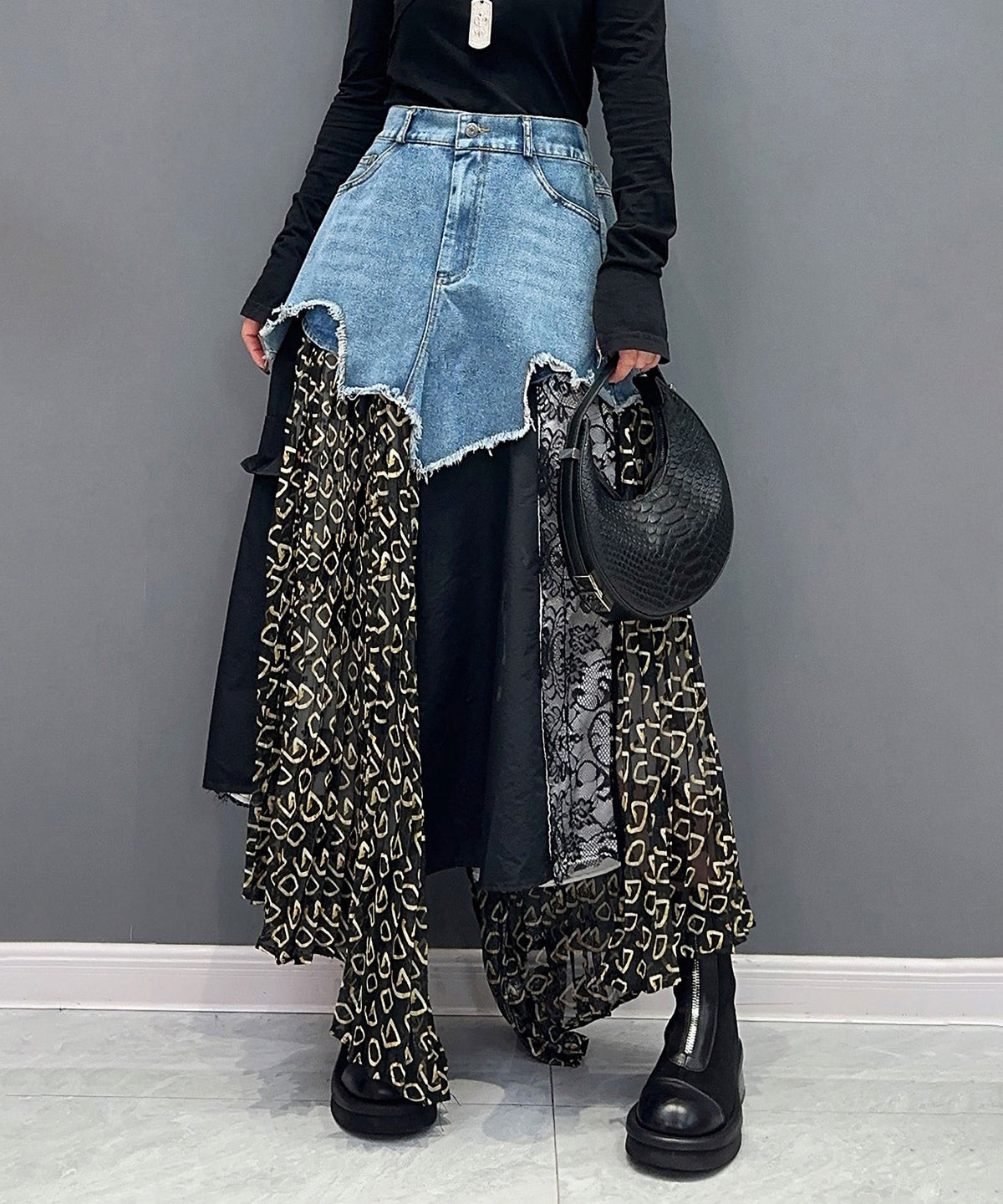 Patchwork Denim Skirt