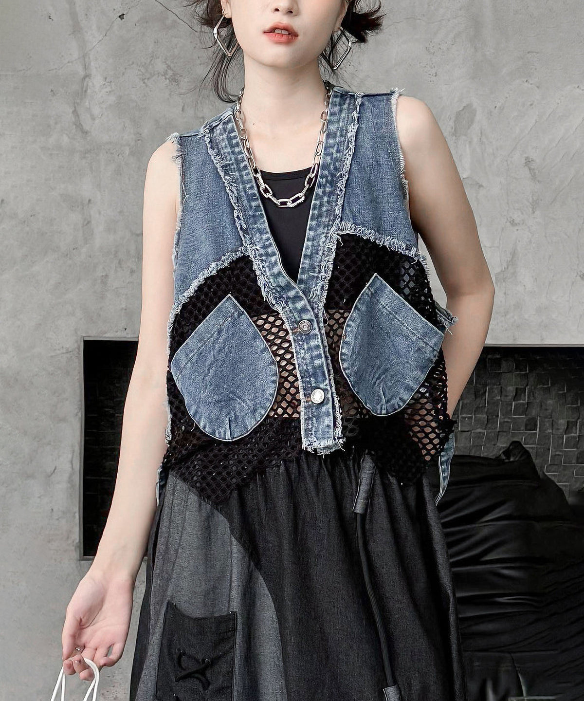 Mesh Denim Vest