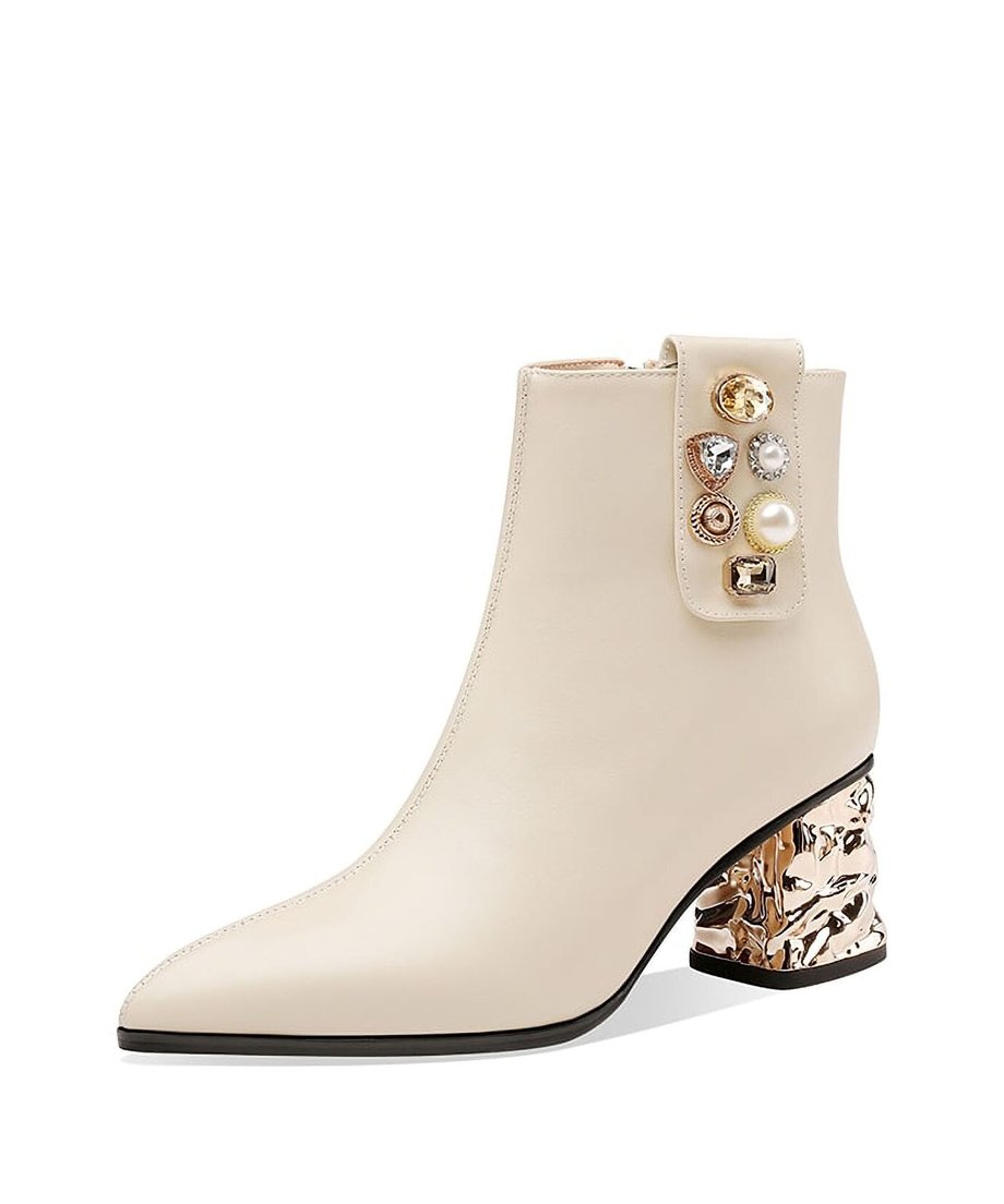 Metallic Sculpture Heel Ankle Boots