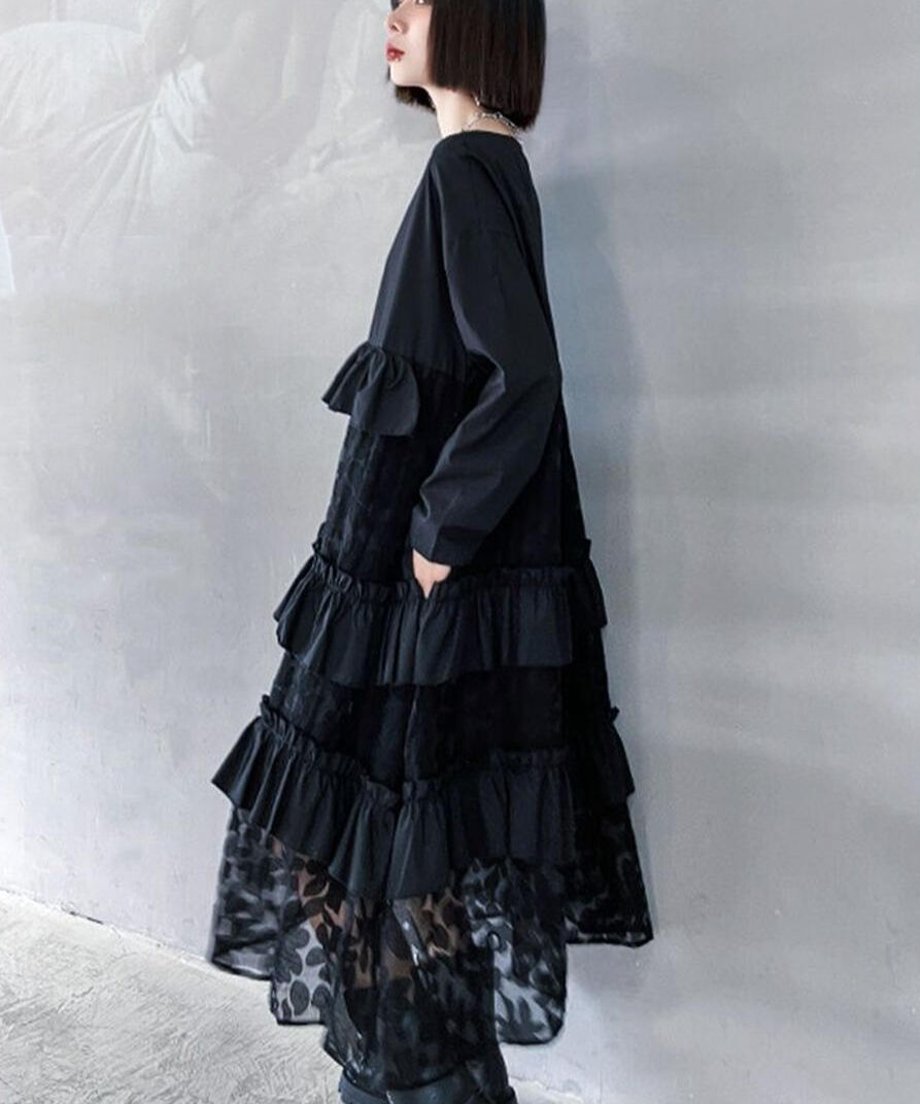 See-Through Floral Tiered Dress