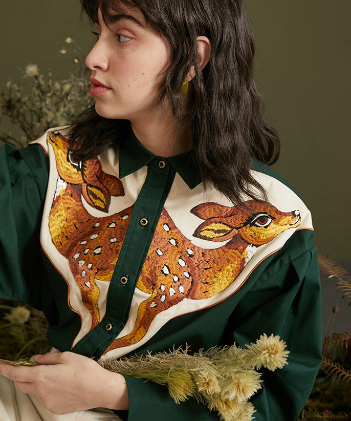 Deer Embroidery Blouse