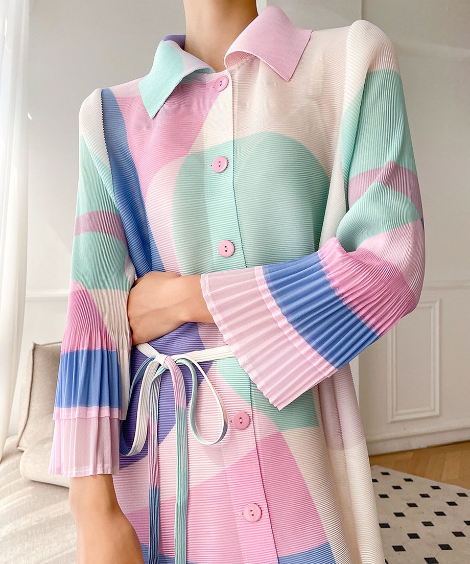 Pastel Geometry Pleated Dress