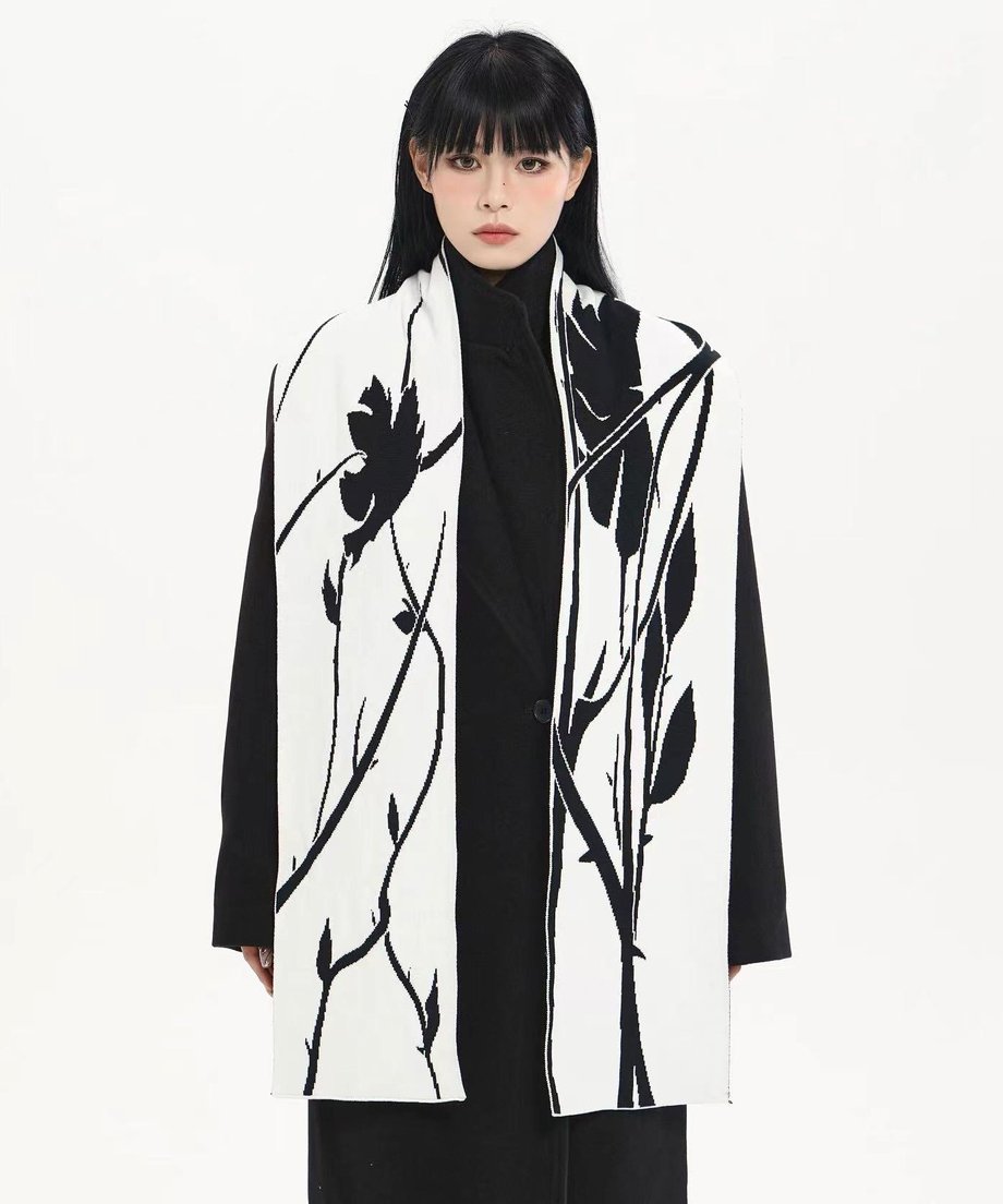 Monochrome Floral Contrast Stole