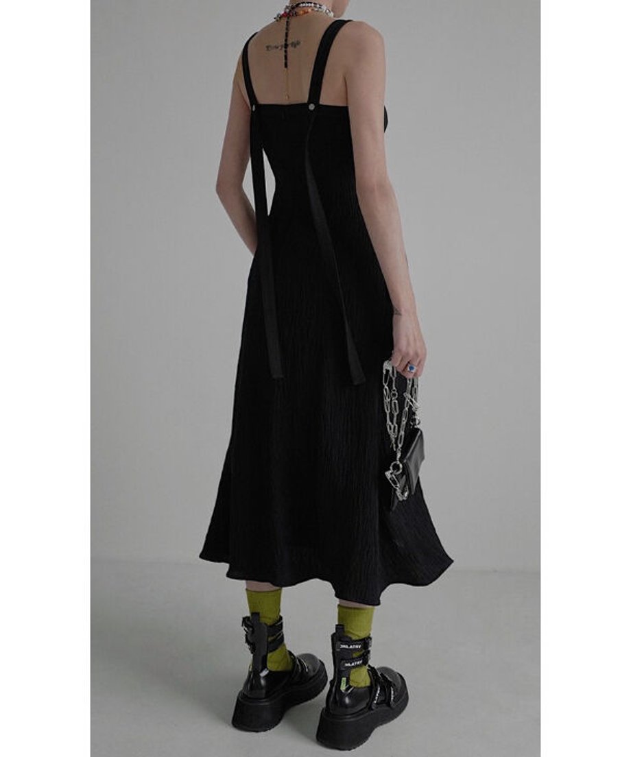 Crinkled Square Neck Long Dress