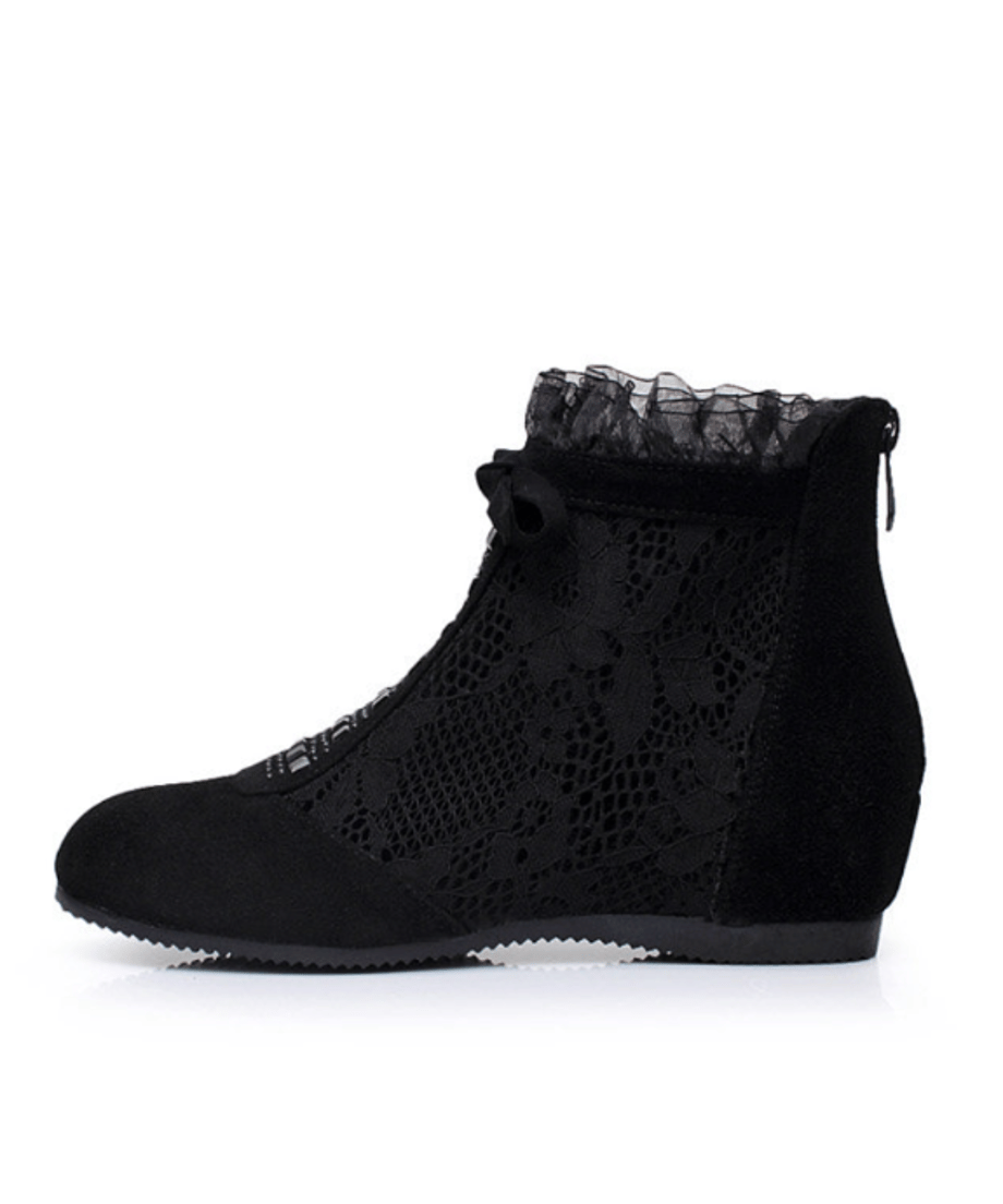 Lace Mesh Ribbon Flat Boots
