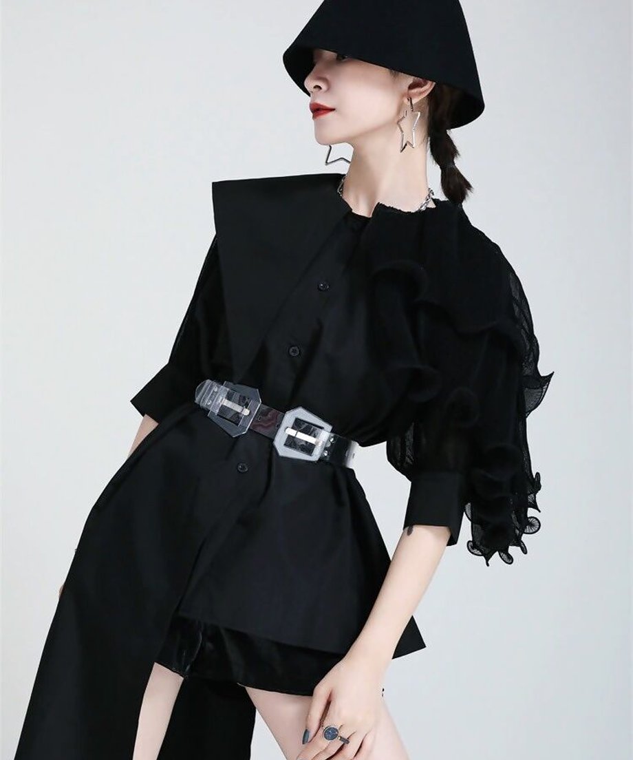 Ruffle Pleated Half Sleeve Blouse