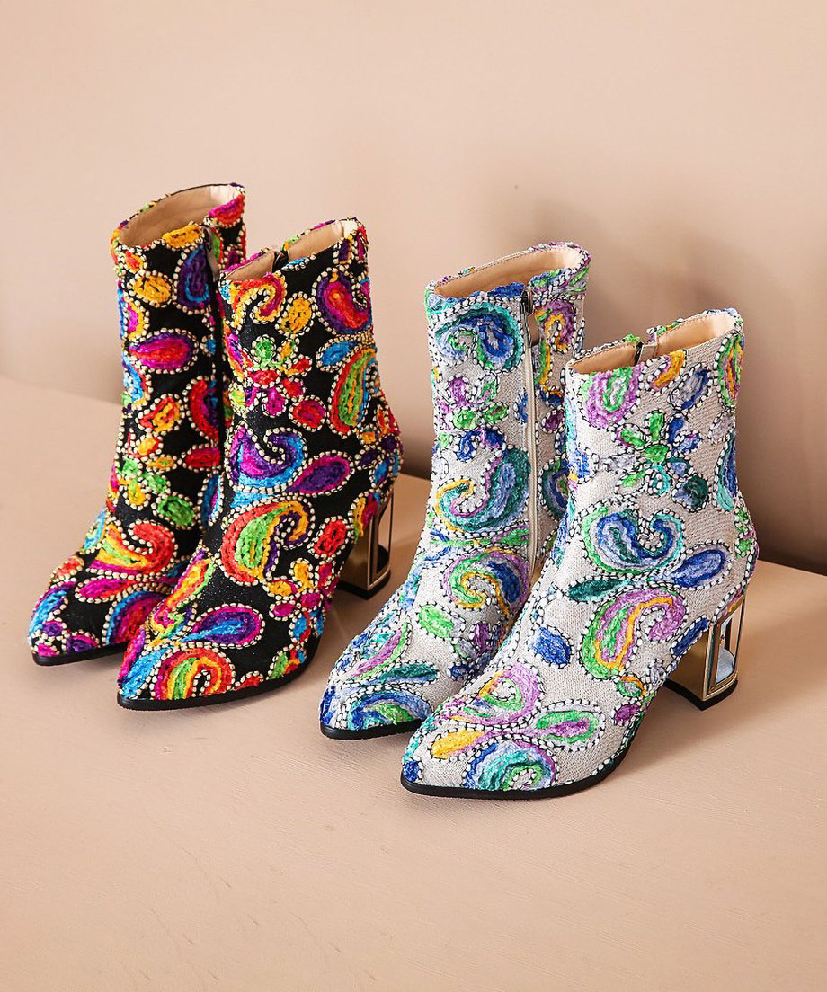 Beads  Flower Short Boots