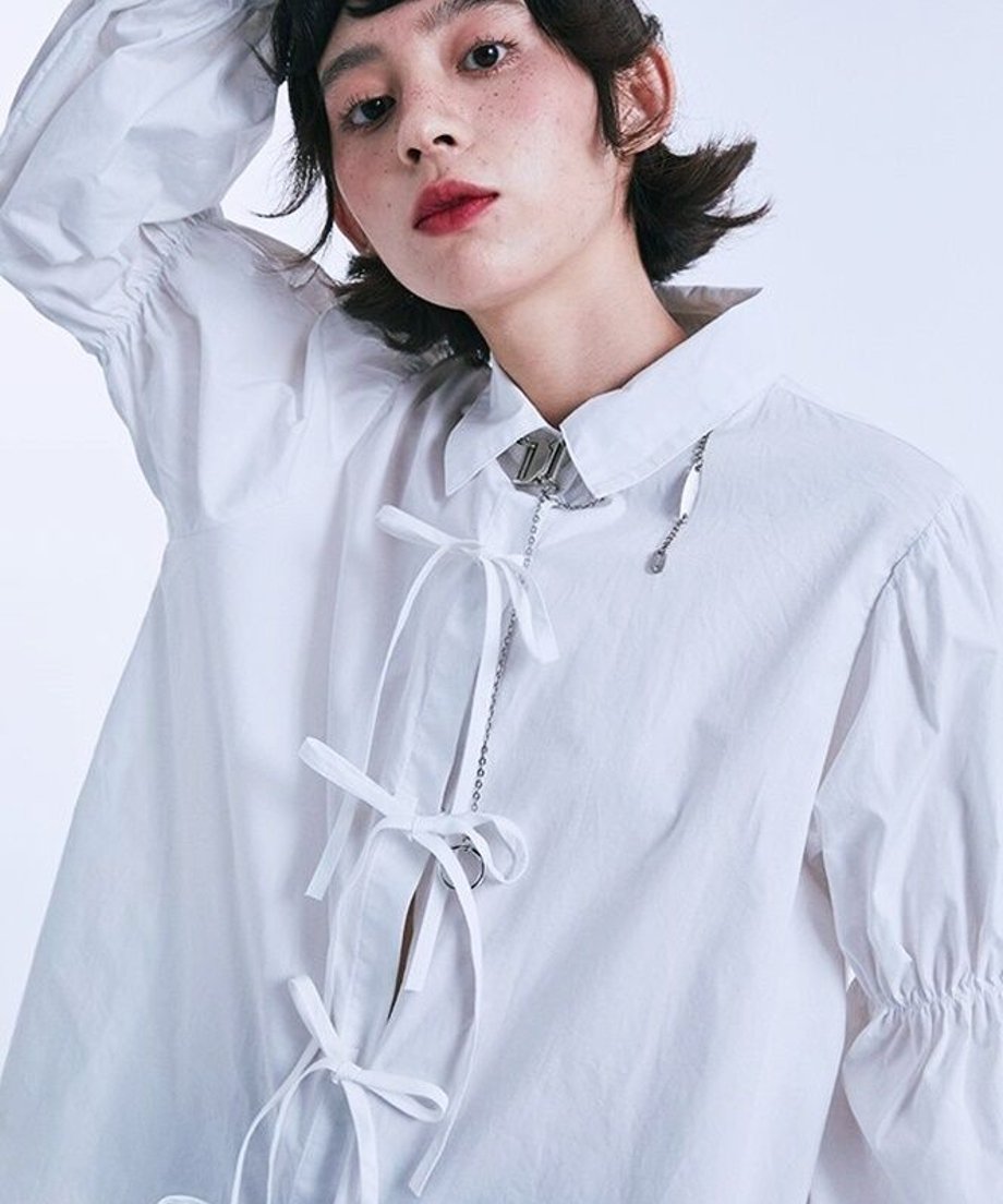Ribbon Tie Puff Sleeve Blouse