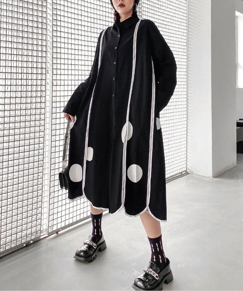 Scallop Dot Graphic Shirt Dress