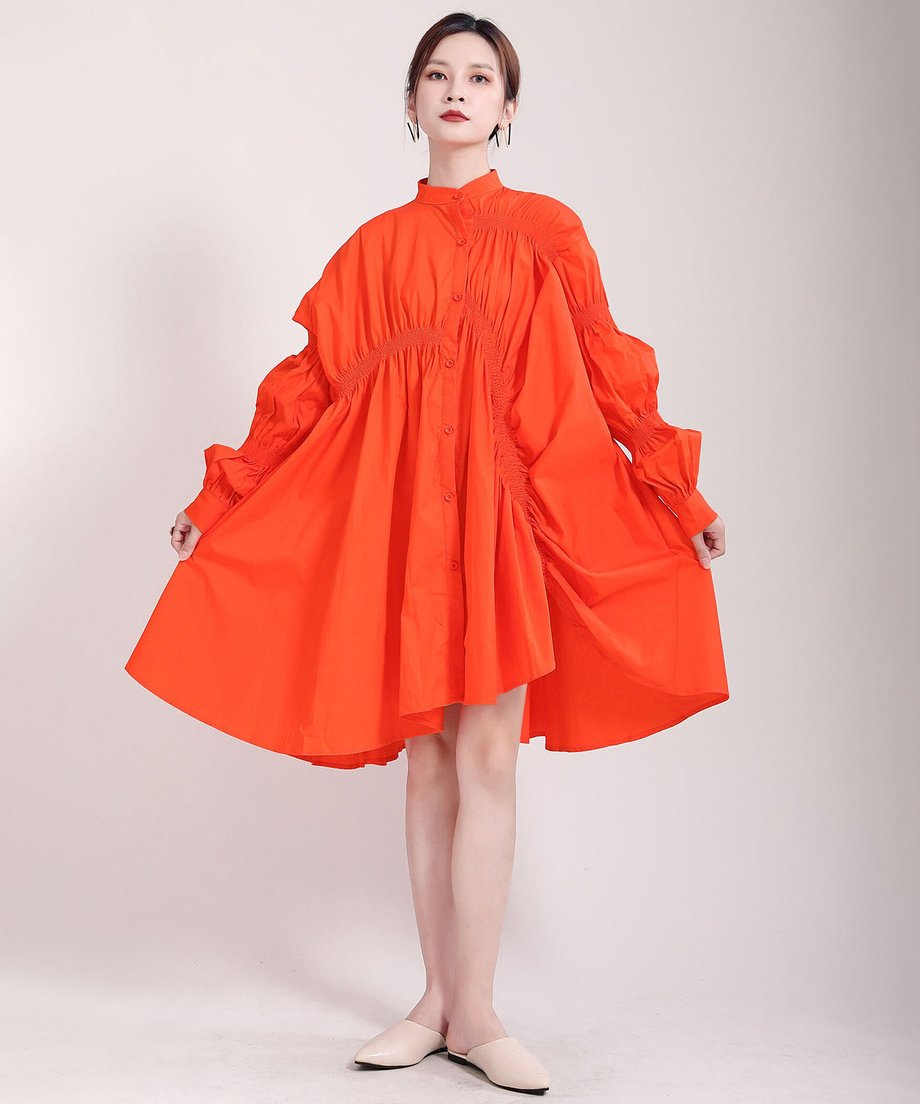 Gather Twist Balloon Shirt Dress