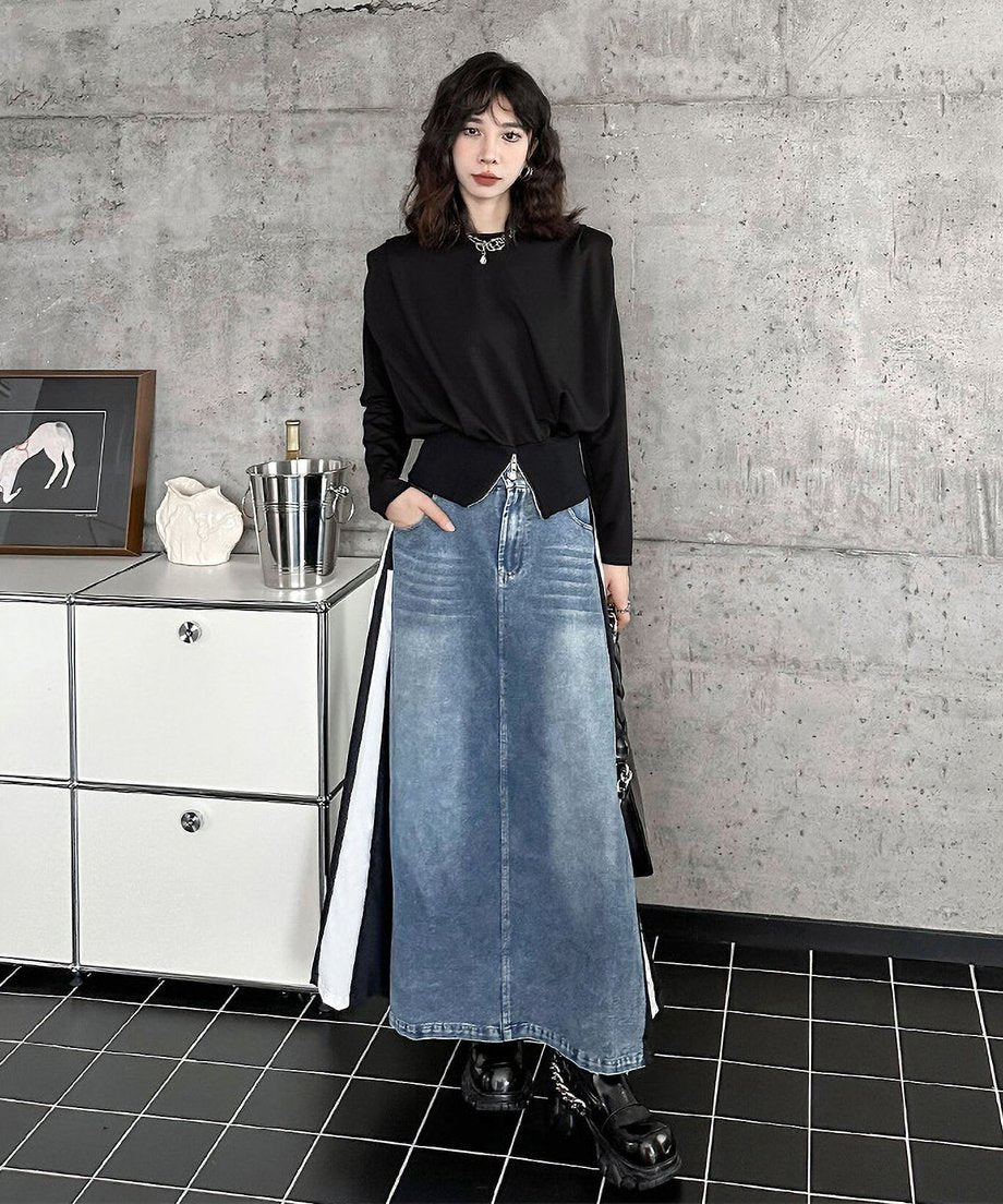 Hybrid Denim Flare Maxi Skirt