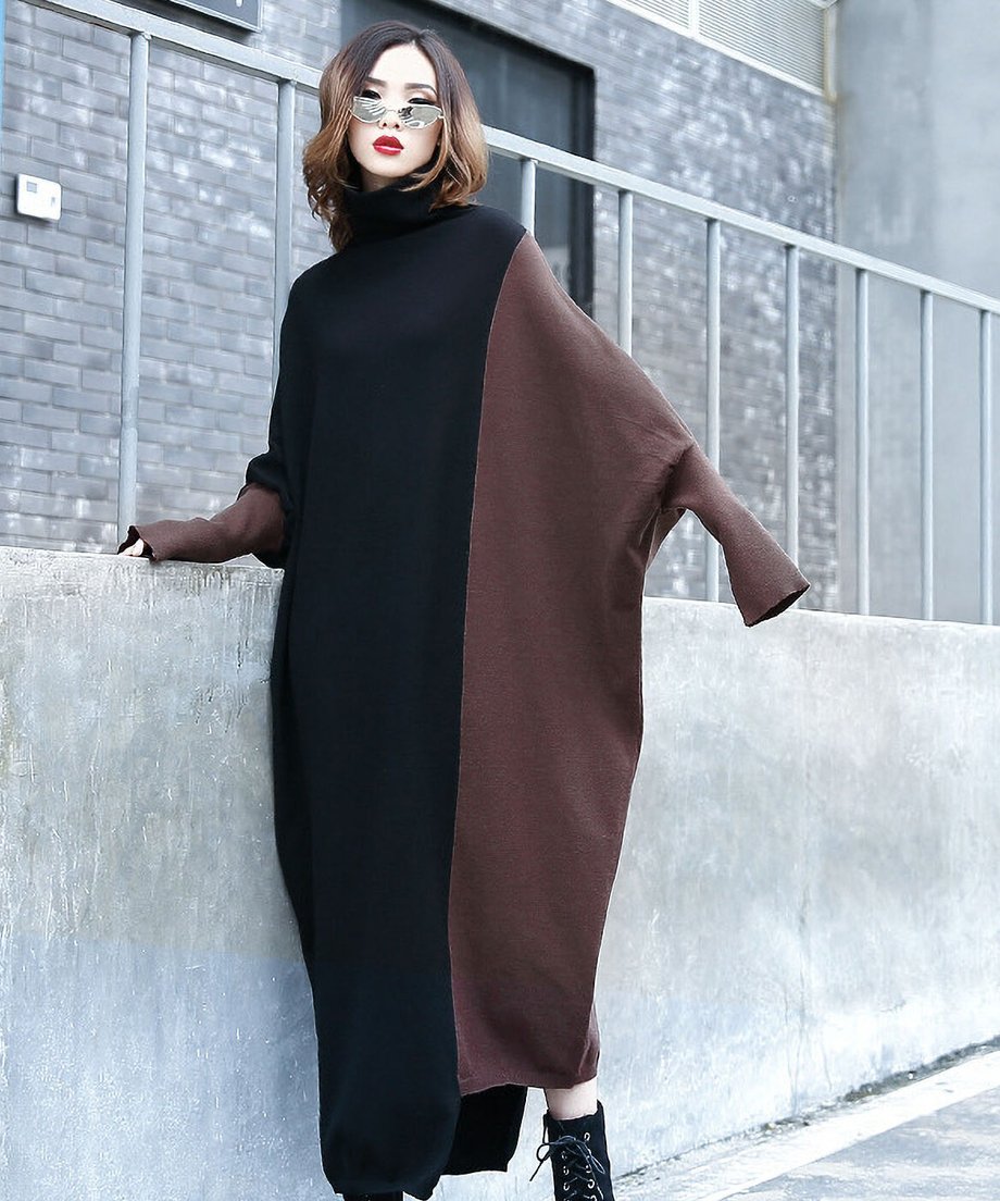 Bicolor Batwing Knit Dress