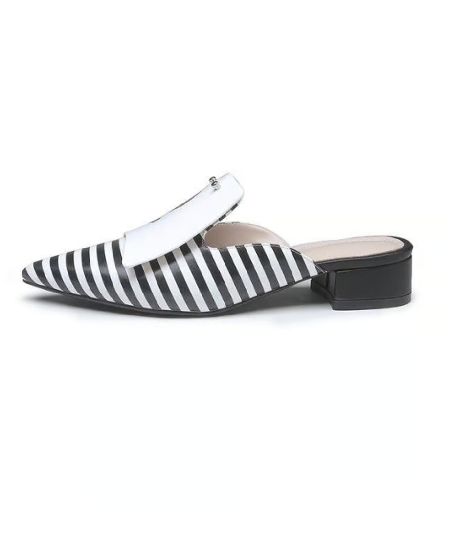 Striped Art Face Pointed Mules