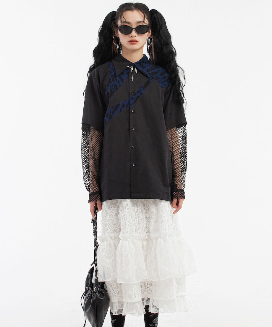 Sleeve Mesh Blouse