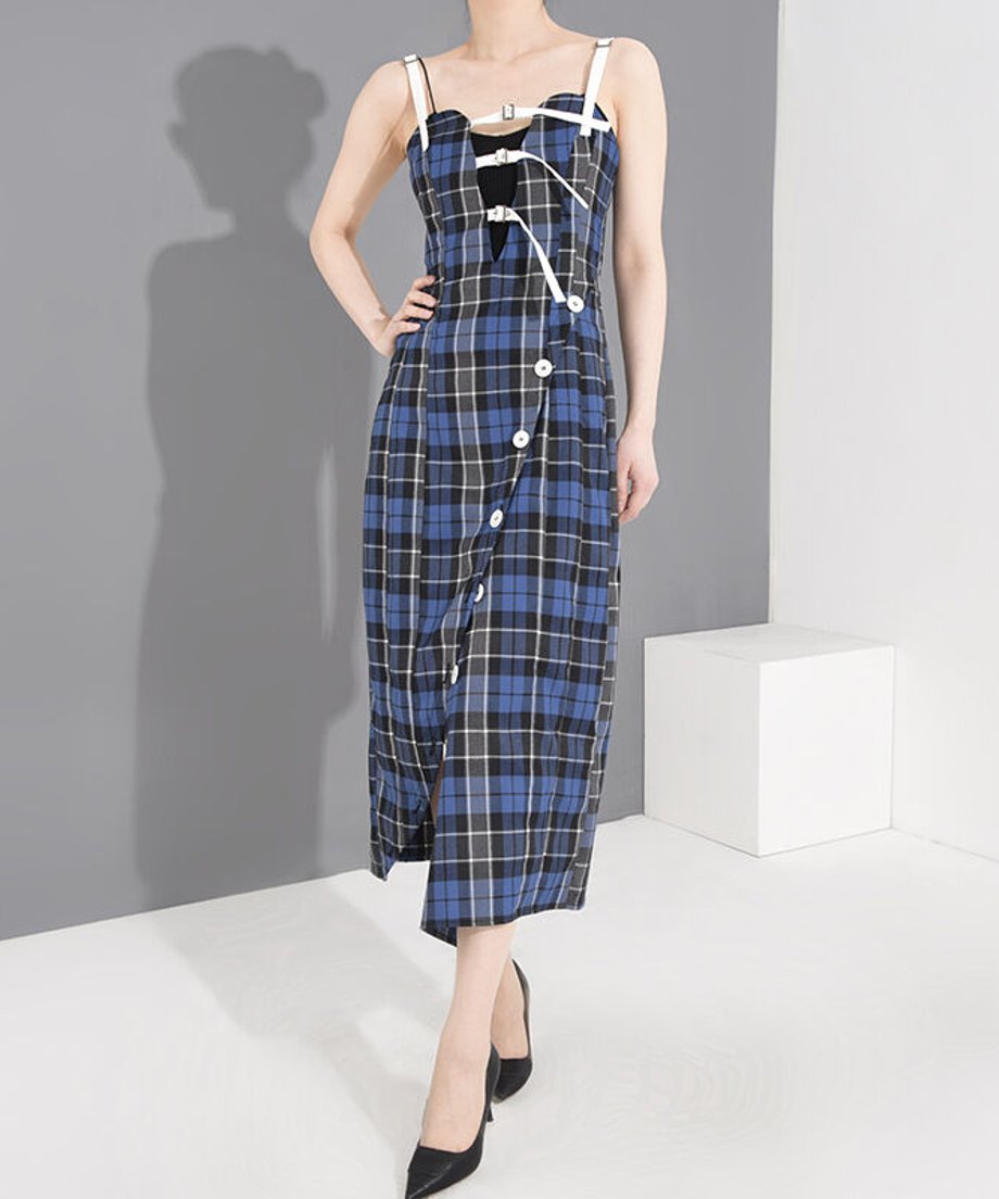 check pattern camisole dress