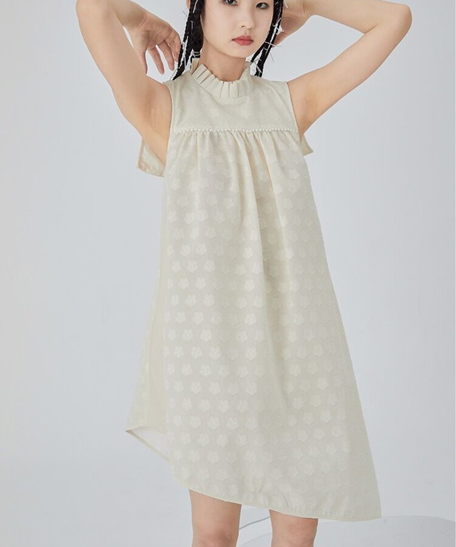 Dot Jacquard Asymmetric Dress
