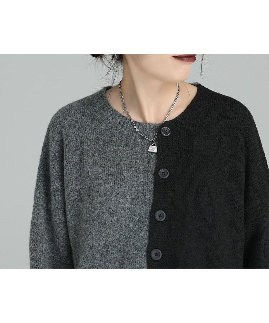 Two-Tone Split Button Cardigan