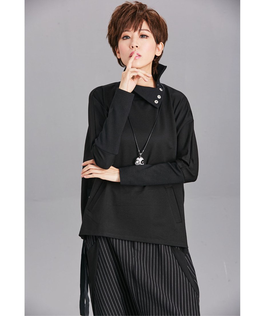 Snap Collar Drawstring Top