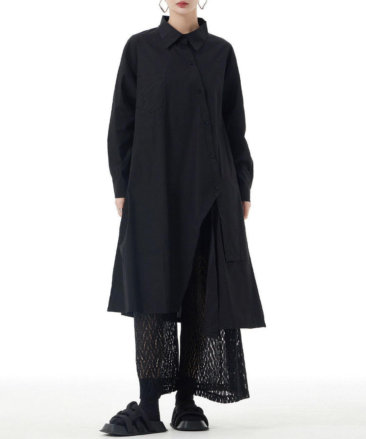Diagonal Button Long Blouse
