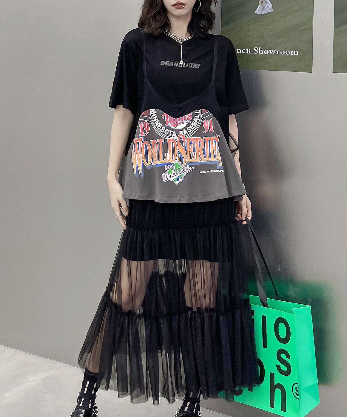 Loose T-shirts &amp; Mesh Dress Co-ord