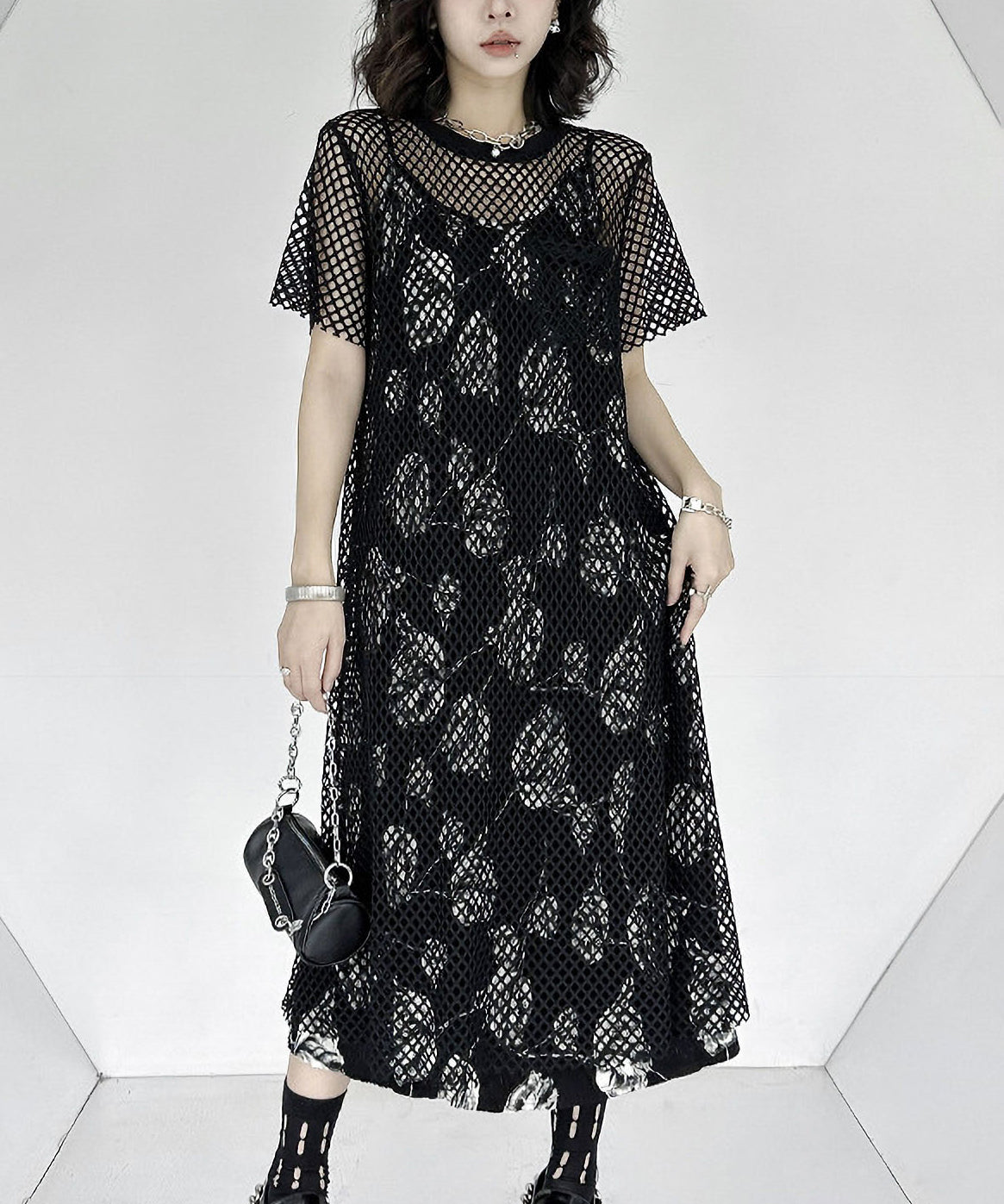 Crew Neck Mesh Dress