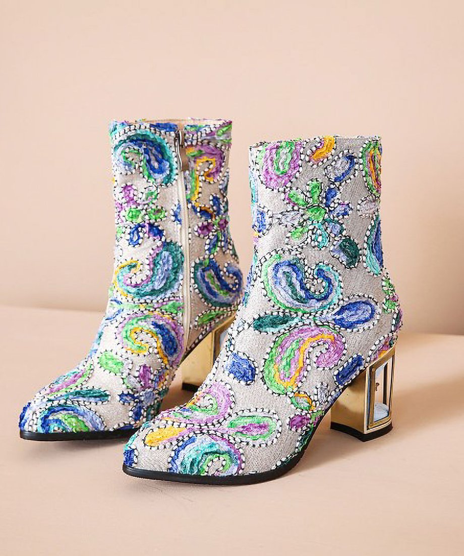 Beads  Flower Short Boots