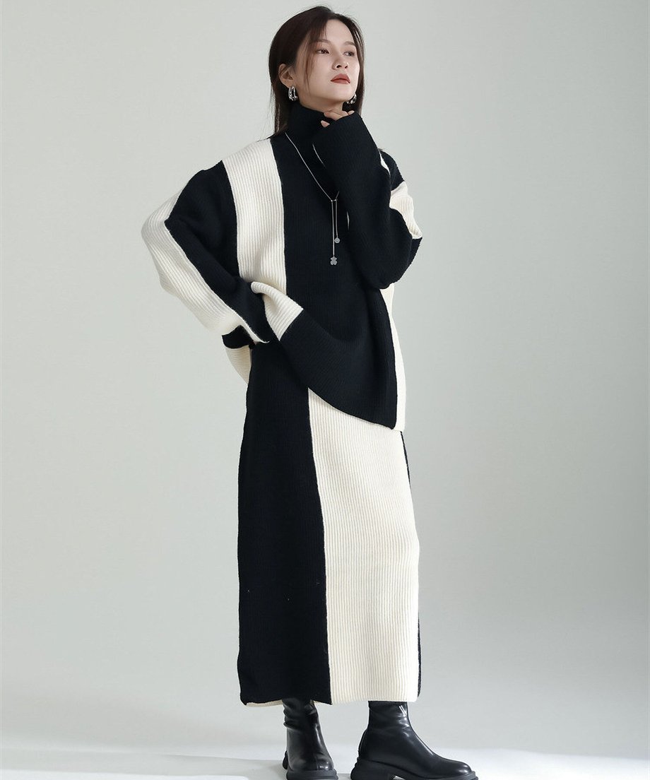 Bicolor Sweater & Skirt Co-ord
