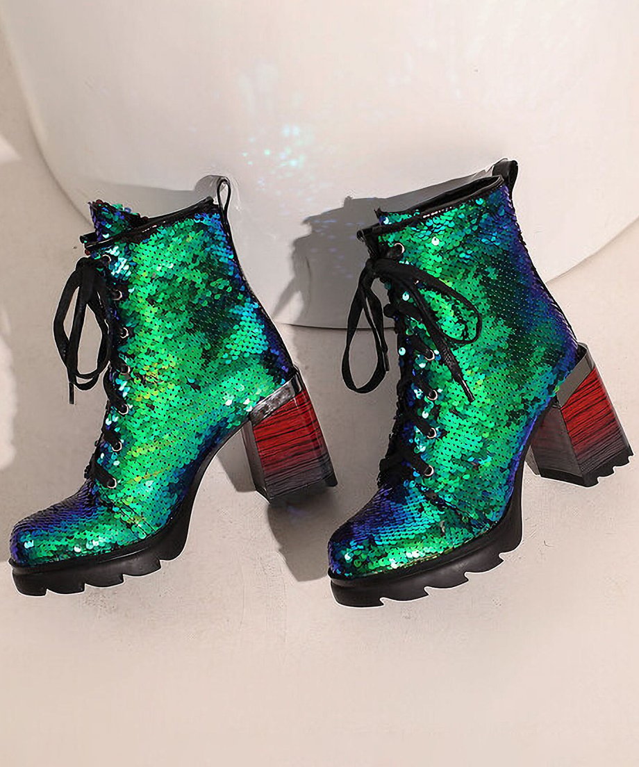 Holographic Sequin Chunky Boots